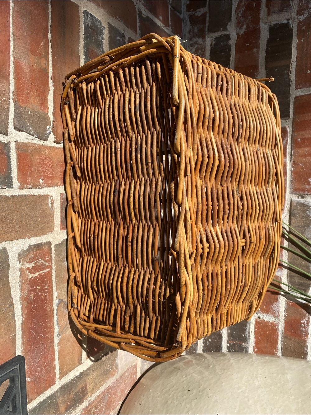 Vintage Woven Rattan Gathering Basket with Bamboo Handle in Natural Brown - Picture 10 of 16